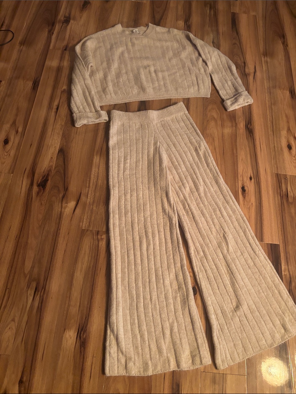 Sincerely Jules Ribbed Wide-Leg Knit Pants set in Cream